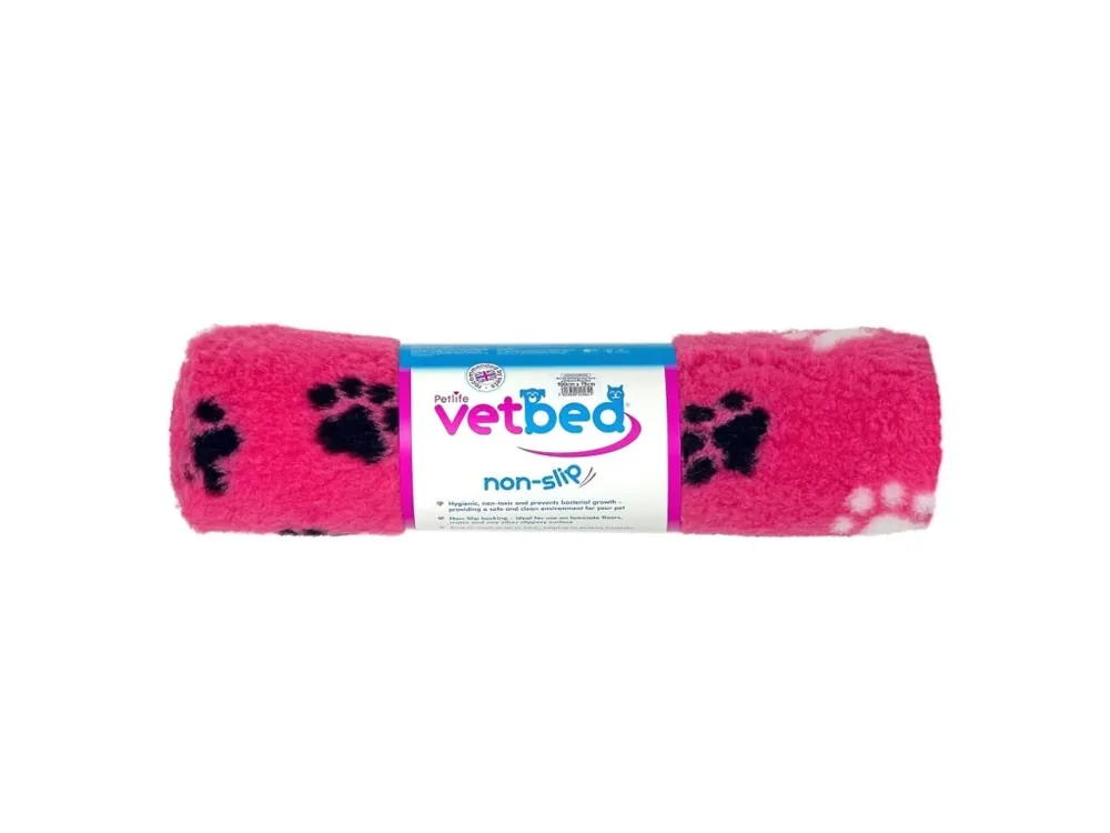 Kup Teď Vetbed protiskluz / Drybed růžová černé a bílé packy DELUXE 75 x 50 cm, vlas 30 mm