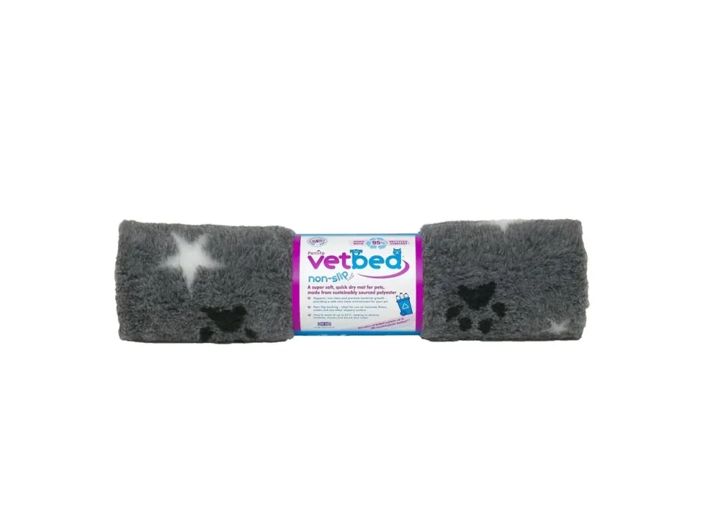 Vetbed protiskluz / Drybed šedá packa a hvězda 100 x 75 cm DELUXE, vlas 30 mm Tovární Cena