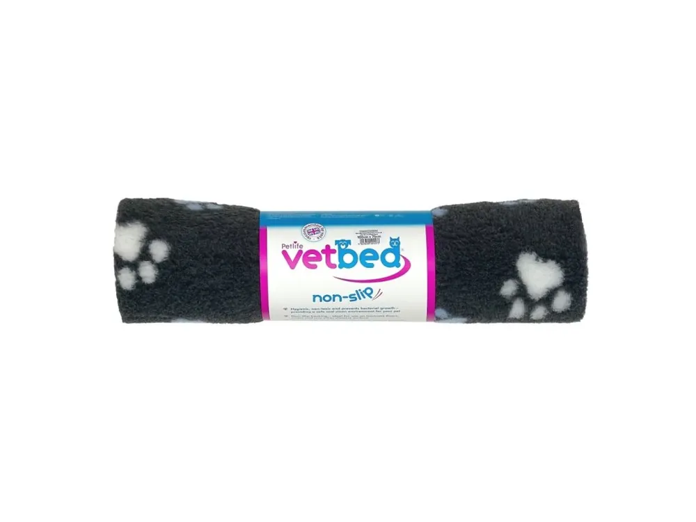 Tovární Cena Vetbed protiskluz / Drybed grafitová modré a bílé packy DELUXE 150 x 100 cm, vlas 30 mm