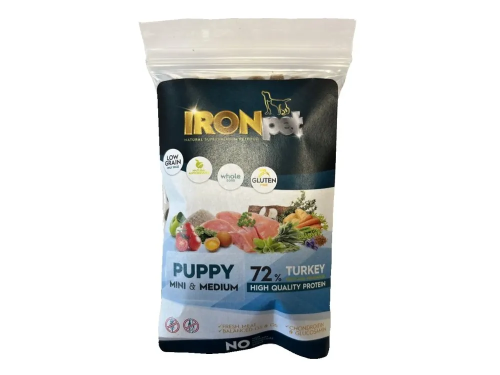Cenový Hit Vzorek IRONpet Dog Puppy Mini & Medium Turkey (Krocan) 70 g