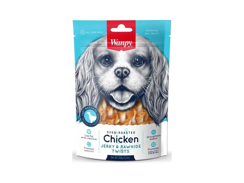 Wanpy Dog Chicken Jerky & Rawhide Twists 100 g Speciální Cena