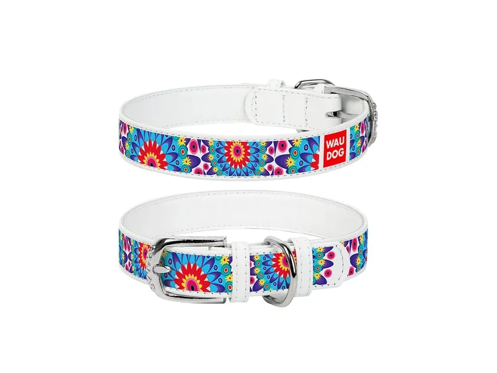 WAUDOG obojek kožený Flowers bílý (27-36cm/1,5cm) Top Prodej