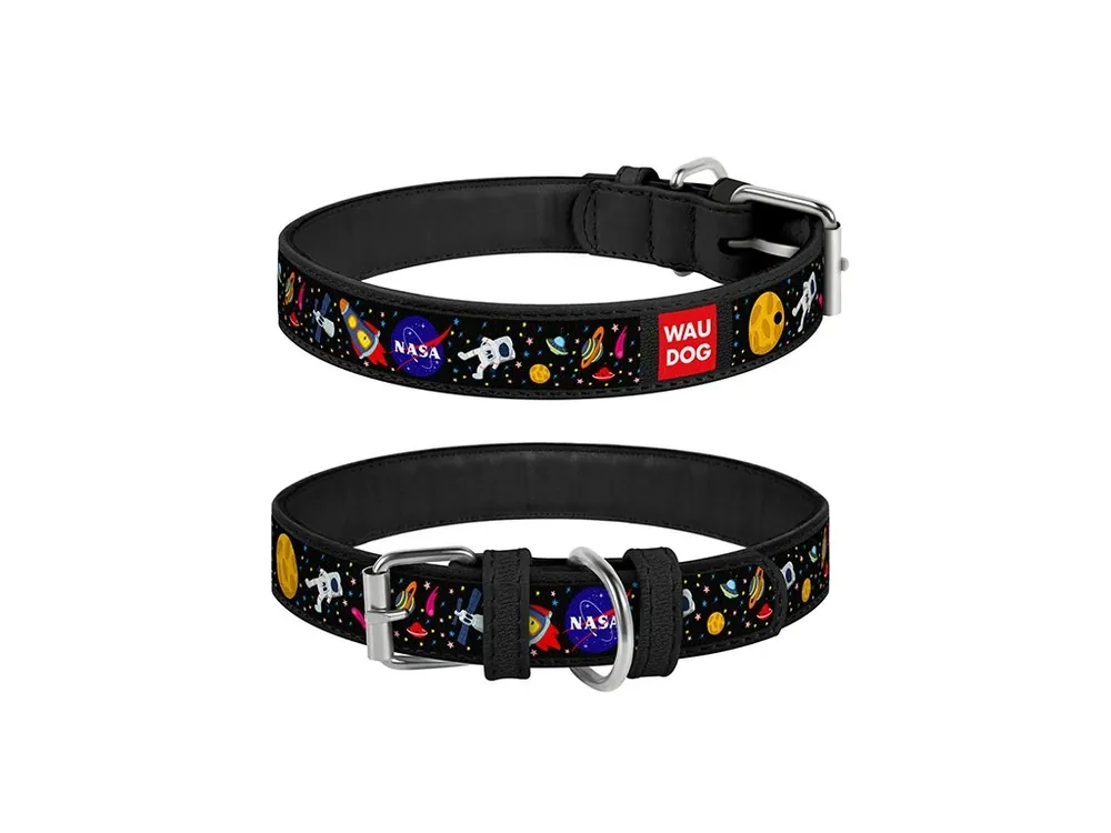Hit Sezóny WAUDOG obojek kožený NASA černý (26-35cm/1,5cm)