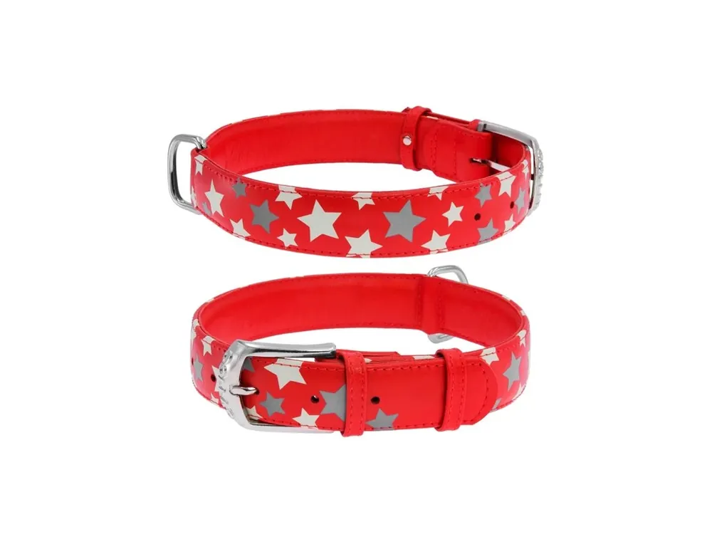 Objednat Nyní WAUDOG obojek kožený Stars červený (27-36cm/1,5cm)