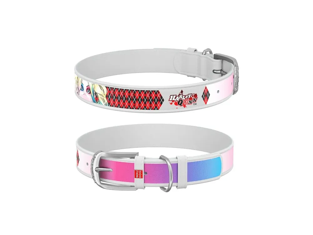 WAUDOG obojek kožený DC Harley Quinn bílý (20-28cm/1,2cm) Sleva
