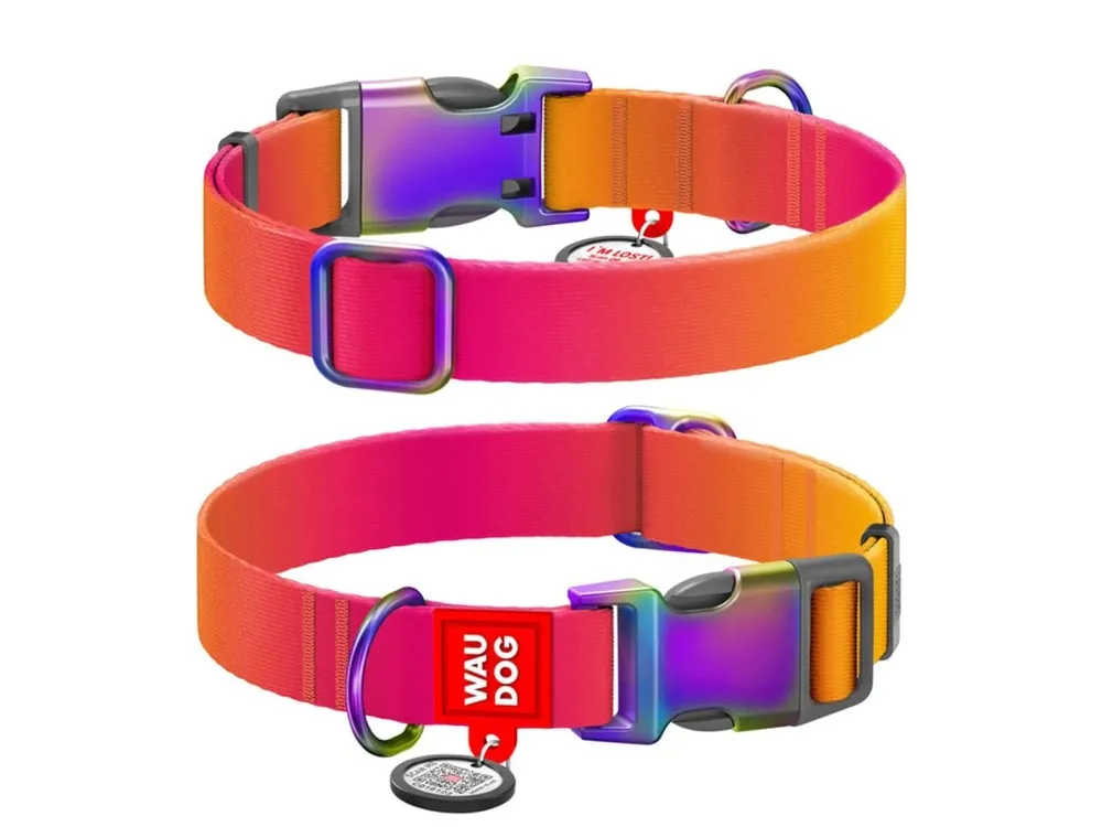 Levný WAUDOG obojek nylon Gradient oranžovo-růžový QR (S/25-35cm/1,5cm)