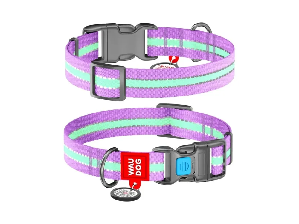 WAUDOG obojek nylonový Glow fialový QR (33-49cm/2,5cm) Poslední Šance