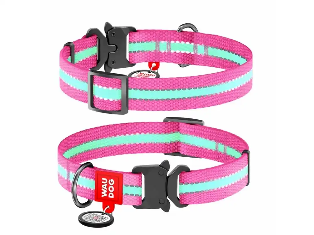 Speciální Cena WAUDOG obojek nylonový Glow růžový Fastex QR (28-40cm/2,0cm)