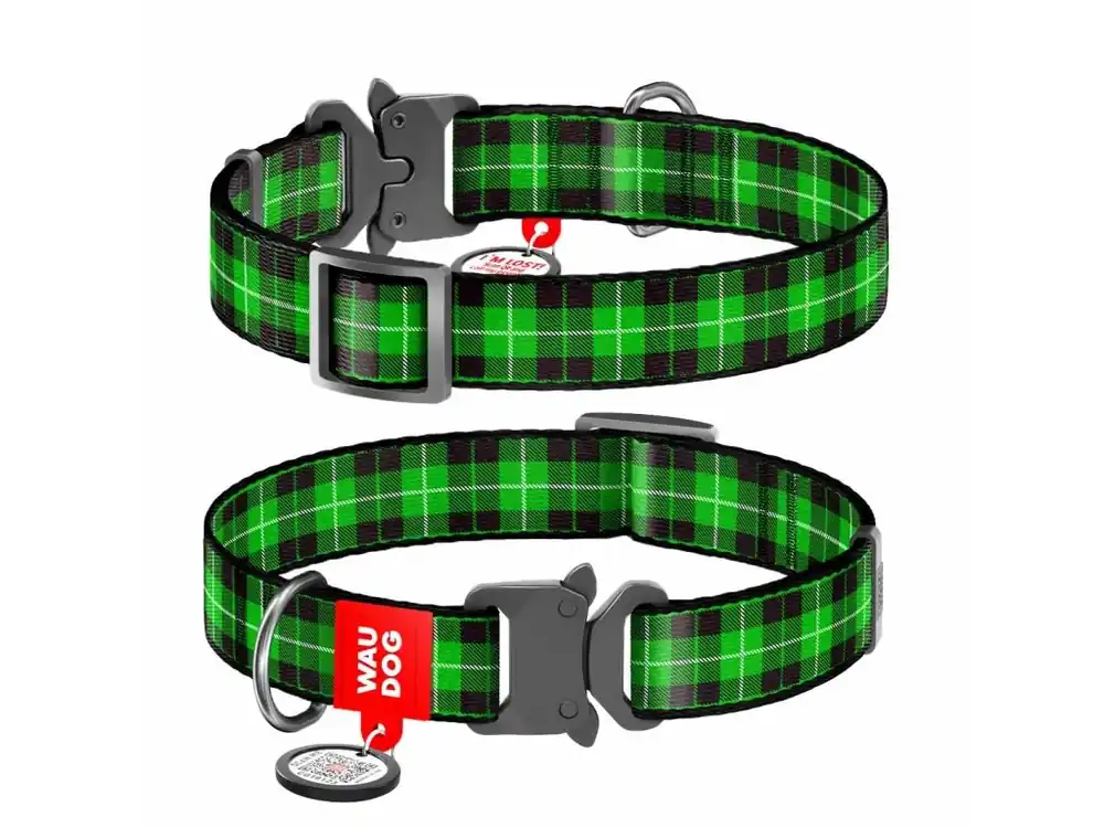 Cenový Hit WAUDOG obojek nylonový Zelená kostka Fastex QR (33-49cm/2,5cm)