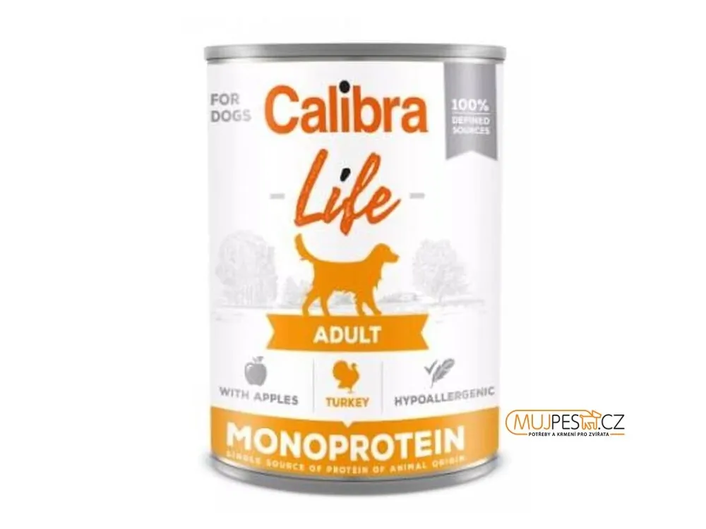 Calibra Dog Life konz.Adult Turkey with apples 400g Zlevněný