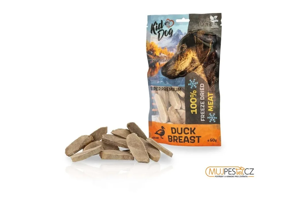 Rychlé Dodání KIDDOG SUPER PREMIUM 100% kachní prsa sušená mrazem 50 g