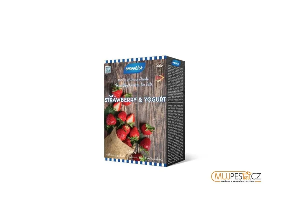 Zlevněný SMOOKIES Premium STRAWBERRY - jahodové sušenky 100% human grade, 200g