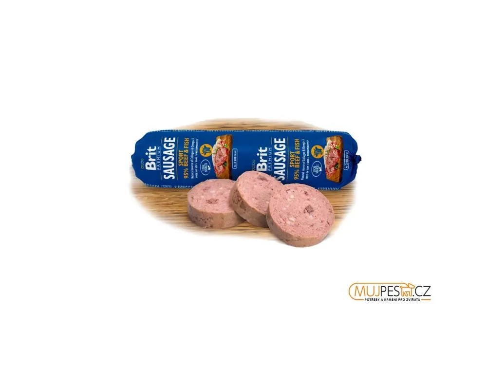 Brit Sausage Beef & Fish-Sport formula 800g Poslední Šance