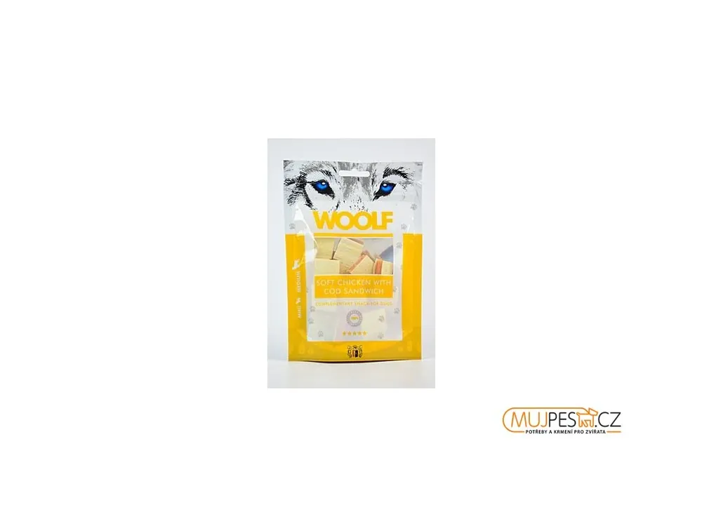 WOOLF pochoutka soft chicken with cod sandwich 100g Speciální Cena
