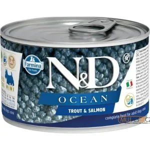 Finální Výprodej N&D OCEAN Dog konz. Trout & Salmon Mini 140 g