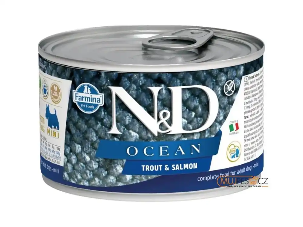 Finální Výprodej N&D OCEAN Dog konz. Trout & Salmon Mini 140 g