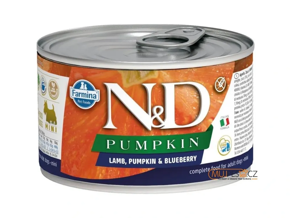 Rychlé Dodání N&D PUMPKIN Dog konz. Lamb, Pumpkin & Blueberry Mini 140 g