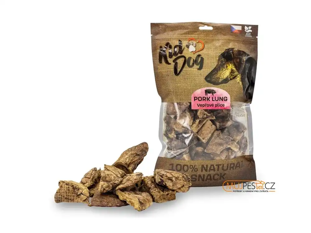 Přímo Od Výrobce KIDDOG 100% Natural Snack, vepřové plíce 4 - 6 cm / 200 g