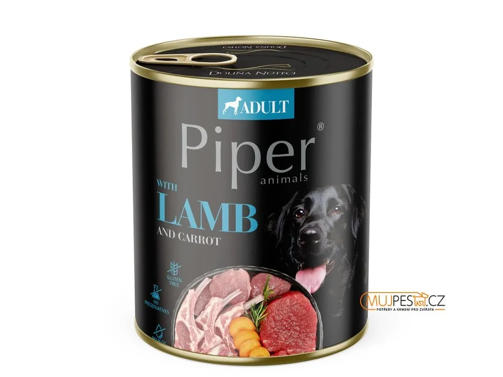Cenově Výhodný PIPER s jehnecím, mrkví a rýží, konzerva pro psy 8