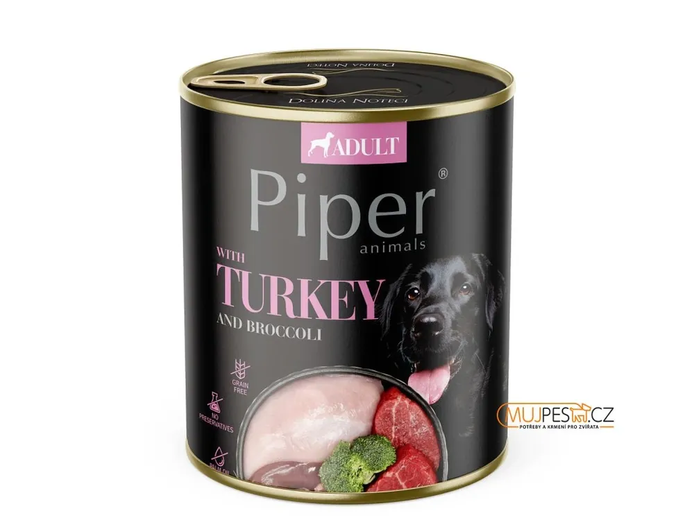 Ověřený PIPER s krůtou a brokolicí, konzerva pro psy 800g