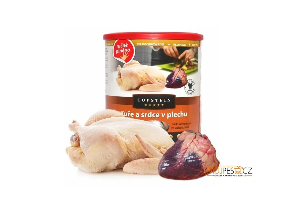 TOPSTEIN Kuře a srdce v plechu 800g Zlevněný