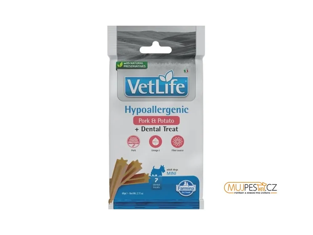 Nejlepší Volba Vet Life Dog Dental Snack Hypoallergenic Pork Adult Mini 60 g