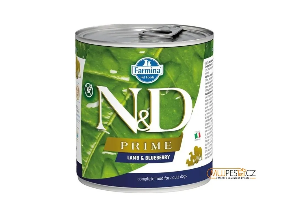 Jen Po Omezenou Doba N&D PRIME Dog konz. Lamb & Blueberry 285 g