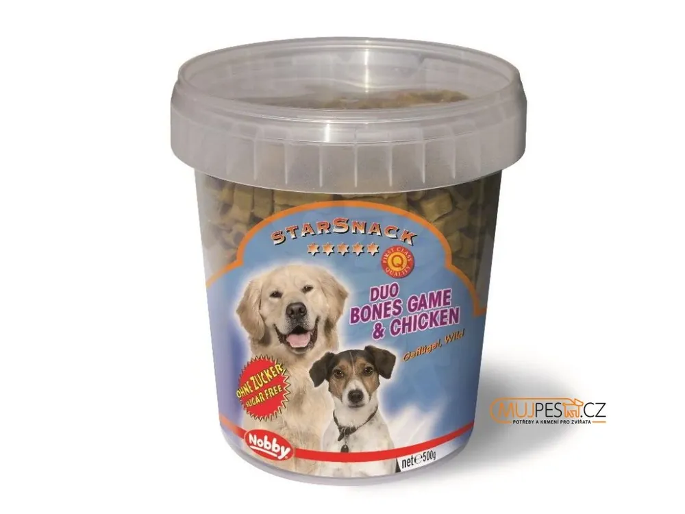 Nobby Starsnack Duo Bones Kyblík Pamlsky Zvěřina+Kuře 500G Sleva