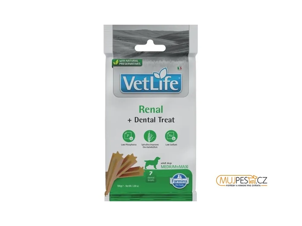 Cenový Hit Vet Life Dog Dental Snack Renal Adult Medium & Maxi 100 g