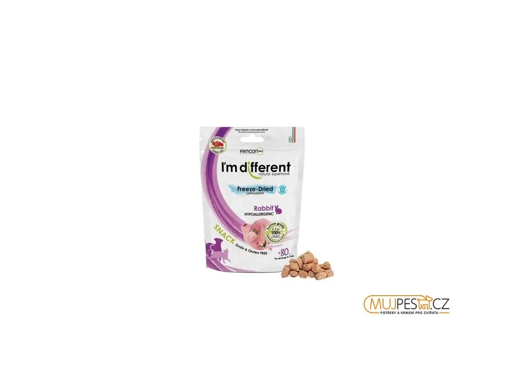 Vrácení Zdarma I´M DIFFERENT SNACK králík - mrazem sušený pamlsek, 40 g