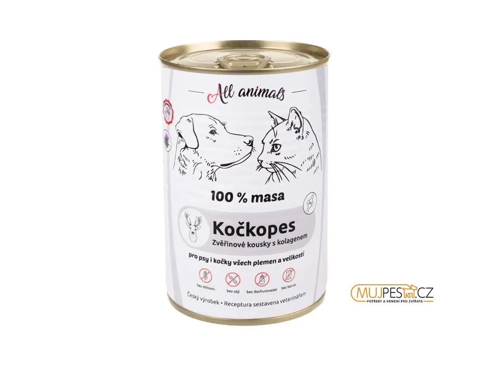 ALL ANIMALS Kočkopes konz. zvěřinové kousky s kolagenem 400g Přímo Od Výrobce