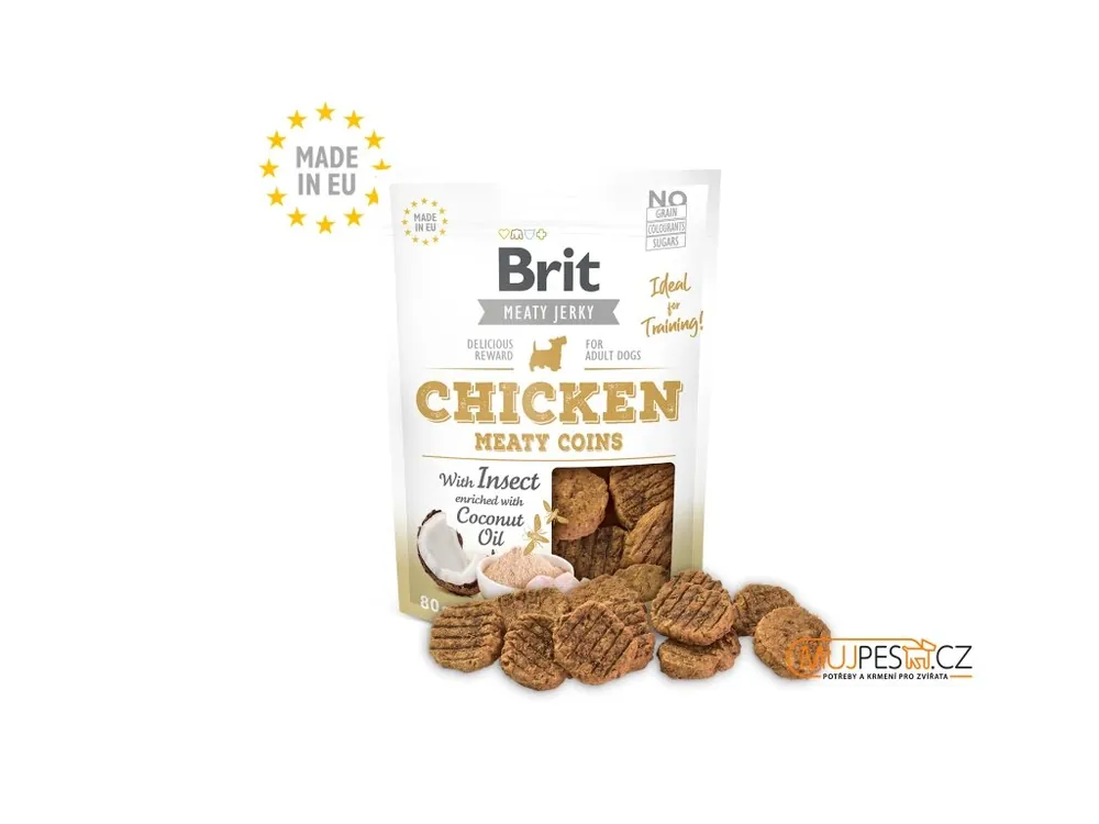 Ověřený Brit Jerky Chicken with Insect Meaty Coins 200g