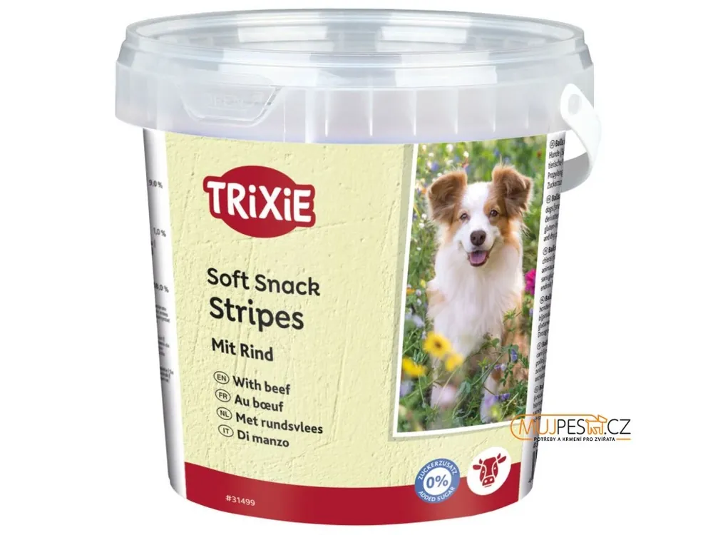 Akční Nabídka Soft Snack Happy Stripes - hovězí pásky, kyblík 500 g