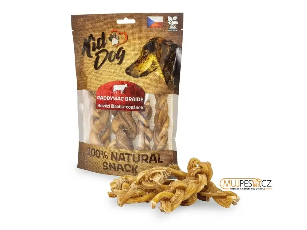 Koupit Online KIDDOG 100 % Natural Snack hovězí šlacha copánek 12 cm / 200 g