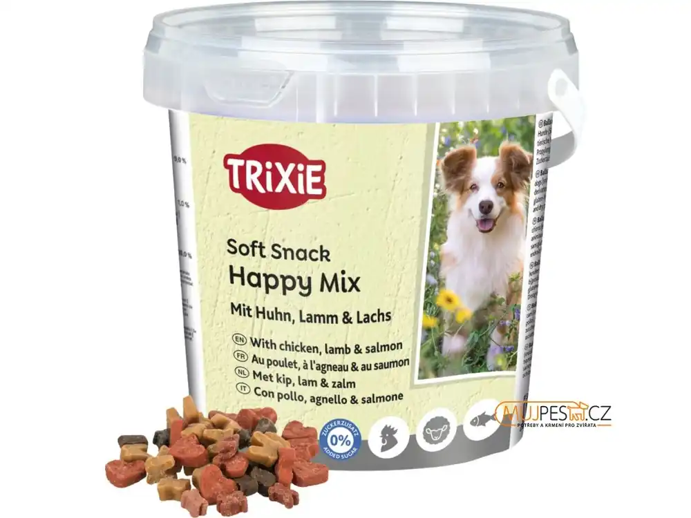 Soft Snack Happy MIX - kuře, jehněčí, losos, kyblík 500 g Časově Omezené