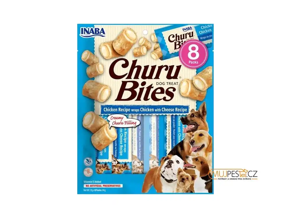 Ověřený Inaba Churu Bites dog snack kuře a sýr 8x 12g