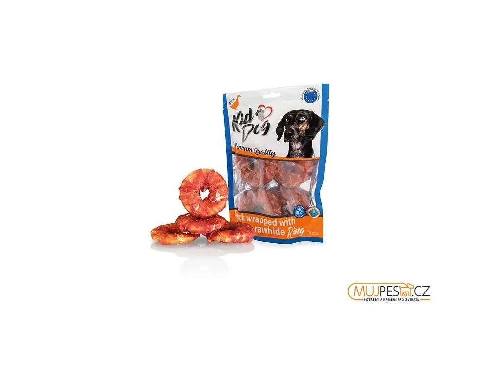 KIDDOG kachní masíčko na buvolím 9 cm kroužku (4 ks/bal.) Nová Kolekce