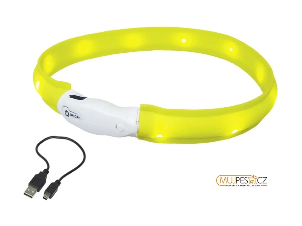 Nobby LED plochý svítící obojek pro psy žlutý M 55cm Super Cena