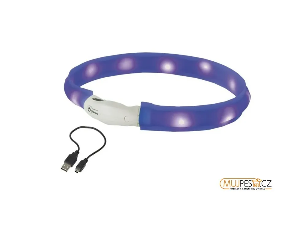 Sleva Nobby LED plochý svítící obojek pro psy modrý M 55cm