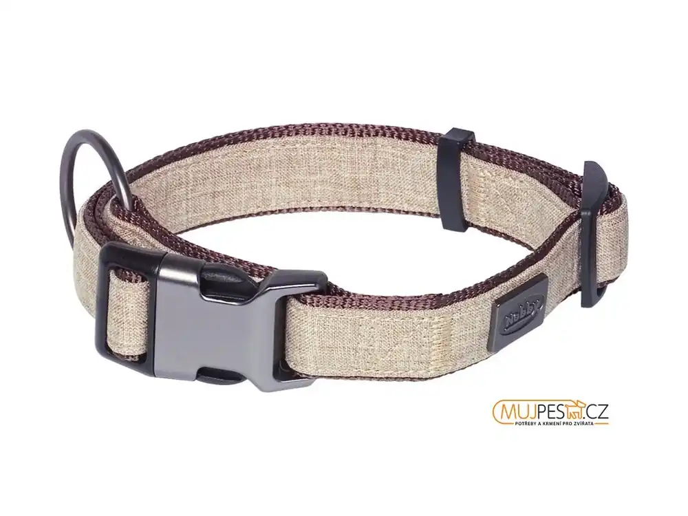 Nobby LINEN DELUXE obojek nylon hnědá M-L 40-55 cm Jen Po Omezenou Doba