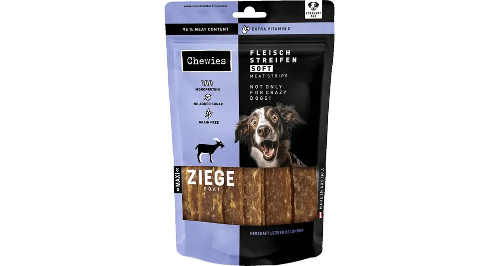 BALENÍ 10 ks – Chewies Fleischstreifen Soft Kozí maso Maxi 150 g Horká Nabídka