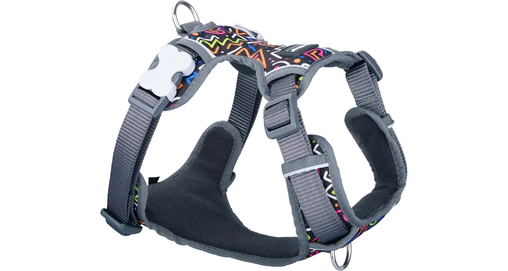 Kup Teď Red Dingo postroj polstrovaný – Squiggles Black – 20 mm x 46-63 cm