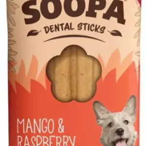 BALENÍ 10 ks – Soopa Dentální tyčinky s mangem a malinou 100 g Akční Nabídka