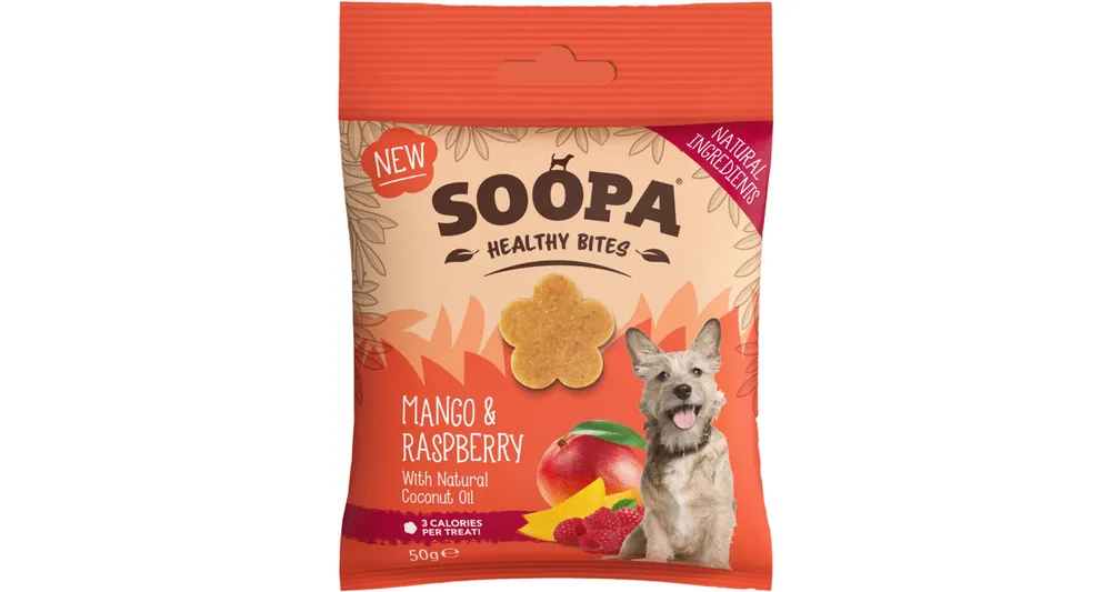BALENÍ 10 ks – Soopa Healthy Bites s mangem a malinou 50 g Akce