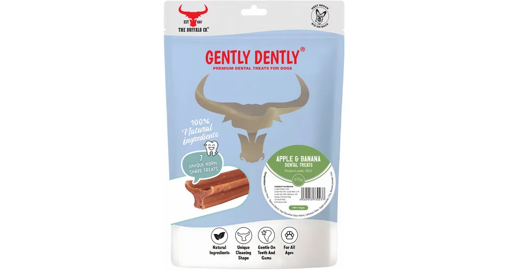 Levný The Buffalo Co. Gently Dently Dentální pamlsky s jablkem a banánem 175 g