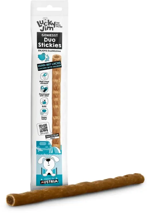 Lucky Jim DuoStickies kuře s lososem 15 g Výhodná Nabídka