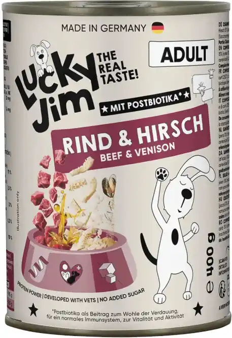 Pouze Dnes BALENÍ 6 ks – Lucky Jim Classic Adult s hovězím a jelením masem 400 g