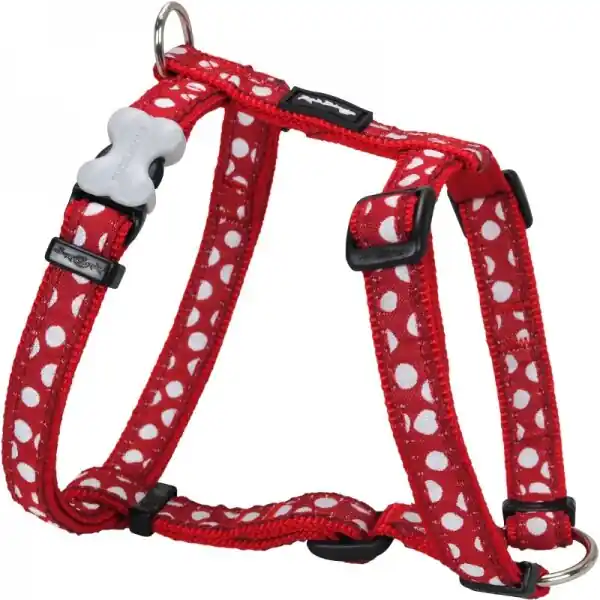 Red Dingo postroj – White Spots on Red – 12 mm x 30-44 cm Přímo Od Výrobce