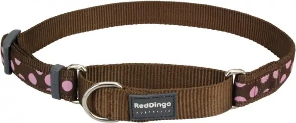 Nízká Cena Red Dingo obojek polostahovací – Pink Spots on Brown – 25 mm x 41-62 cm