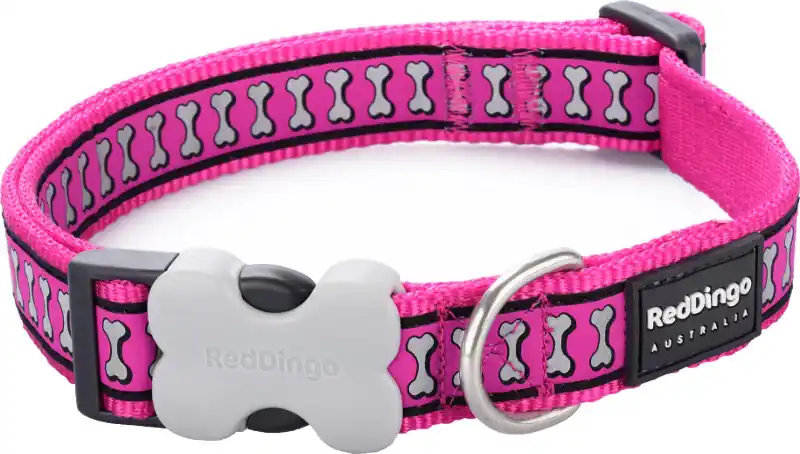 Koupit Online Red Dingo obojek reflexní – Bones Hot Pink – 12 mm x 20-32 cm